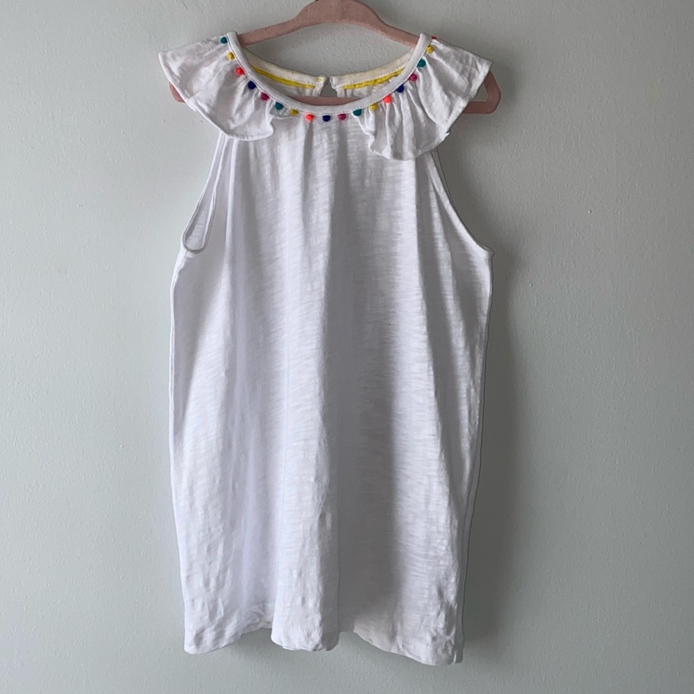 Mini Boden White Ruffle Neck Pom Poms Tank Top  9-10